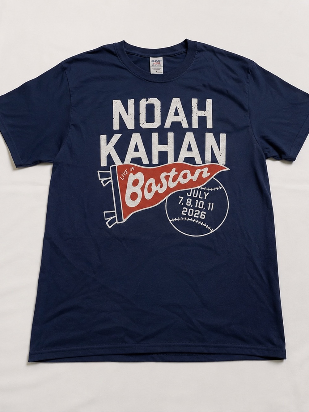 Gildan Navy Short-Sleeve Tee with Red and White Boston Graphic